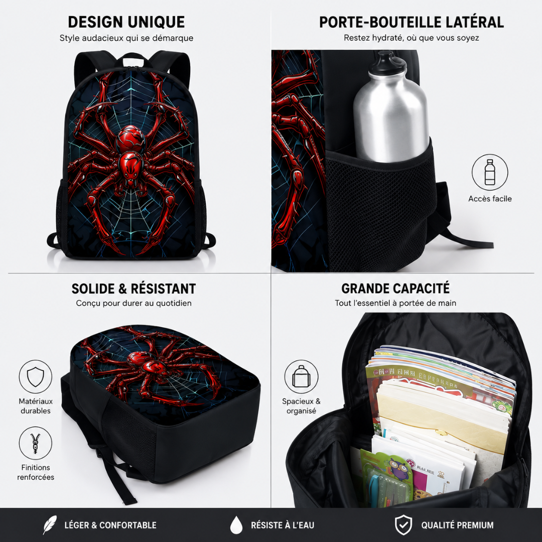Cartable Spider-Man Garçon Primaire - Pack Rentrée avec Trousse