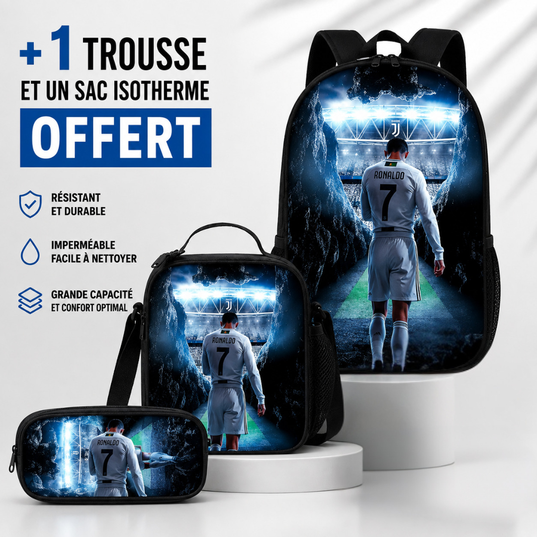 Cartable Ronaldo Football Garçon Primaire - Pack Rentrée avec Trousse