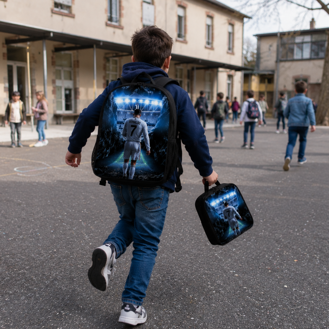 Cartable Ronaldo Football Garçon Primaire - Pack Rentrée avec Trousse