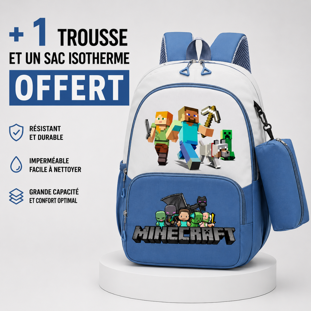 Cartable Minecraft Garçon Primaire - Pack Rentrée avec Trousse