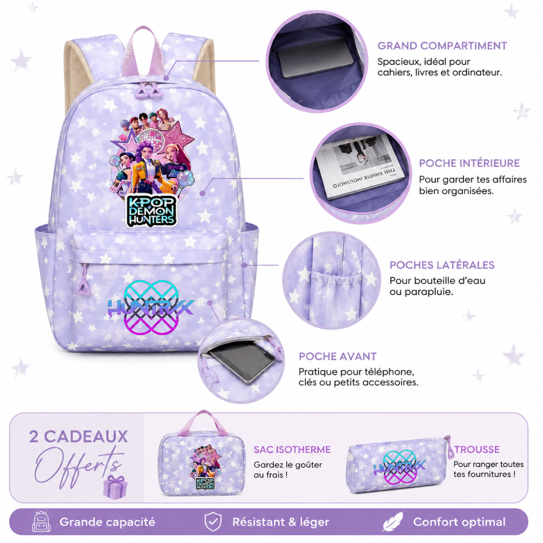 Cartable Kpop Demon Hunters Fille Primaire - Pack Rentrée avec Trousse