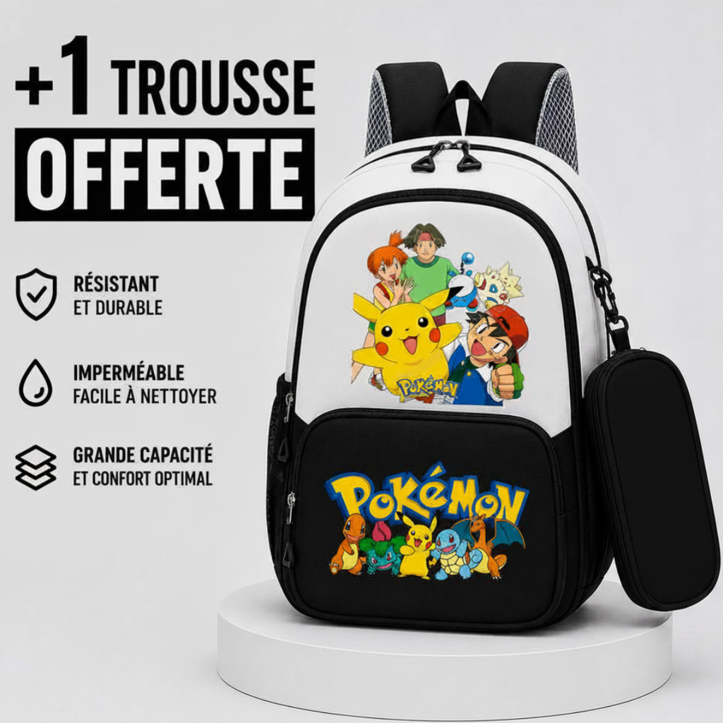 Cartable Pokémon Garçon Primaire - Pack Rentrée avec Trousse