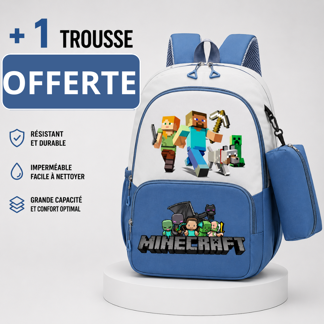 Cartable Minecraft Garçon Primaire - Pack Rentrée avec Trousse